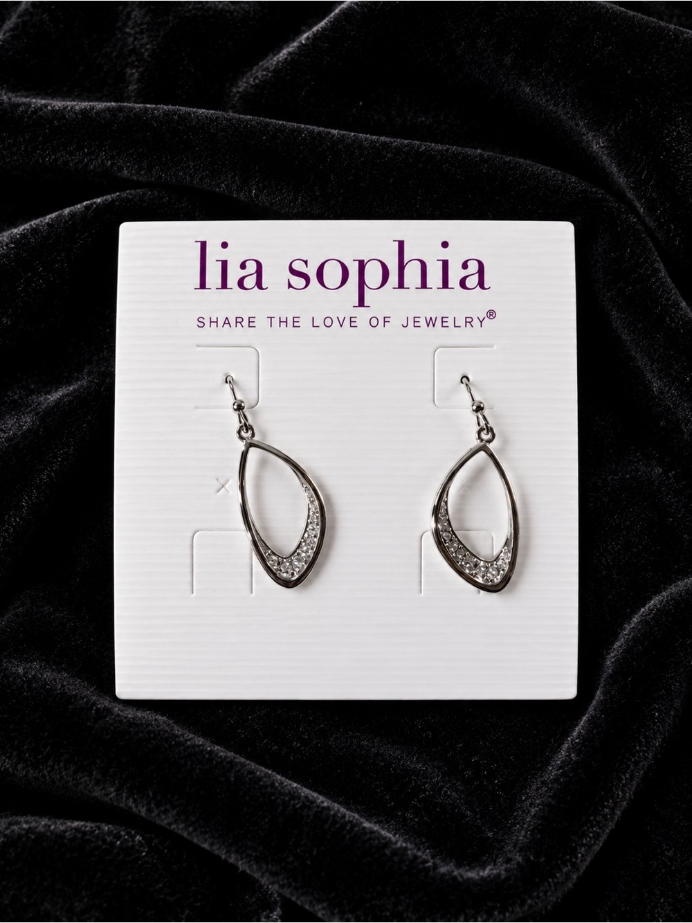 Lia Sophia Silver Open Teardrop Earrings with Crystal Accents